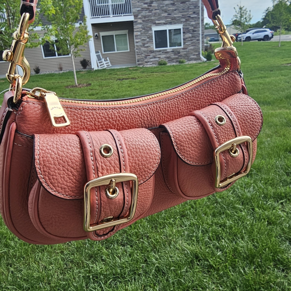 Coach Ashton Coral/Pink Pebbled Leather Shoulder Bag